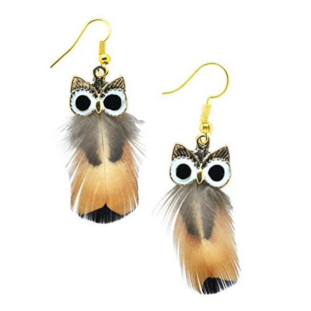Vintage Feather Earrings Circle Geometric Owl Earrings Drop Dangle Ear Earrings 